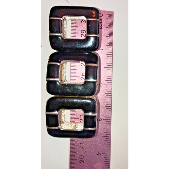 Black & Silver-Tone Metal Rounded Squares Stretch 3.5 Inch Bracelet Vintage! - Picture 8 of 8